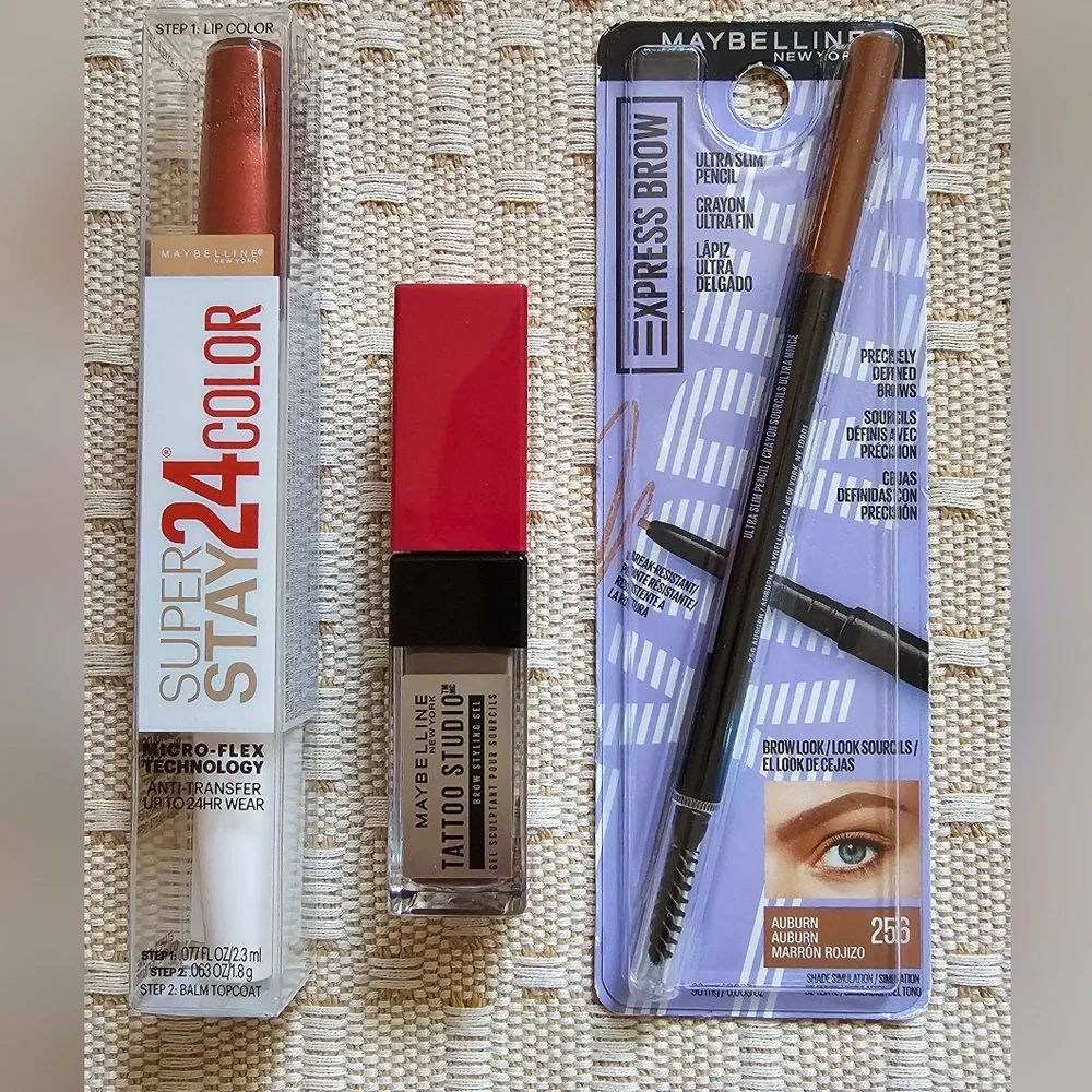 Maybelline Set of 3 - SuperStay 24 Color Lipstick, Brow Gel and Brow Pencil